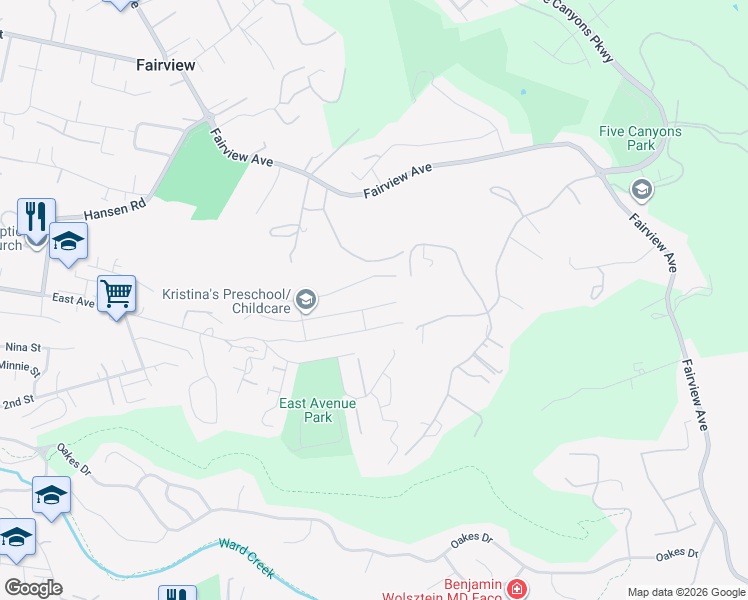 map of restaurants, bars, coffee shops, grocery stores, and more near 3474 Bridle Drive in Hayward