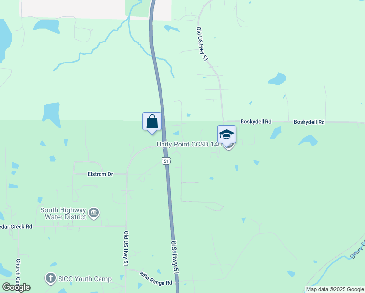 map of restaurants, bars, coffee shops, grocery stores, and more near 5145 Old US Highway 51 in Carbondale