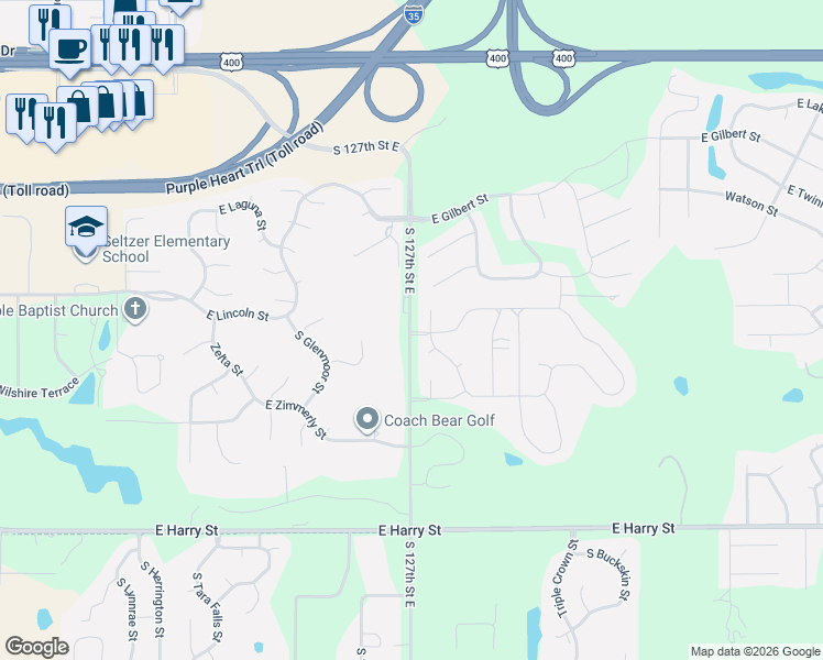 map of restaurants, bars, coffee shops, grocery stores, and more near 1211 Horseback Circle in Wichita