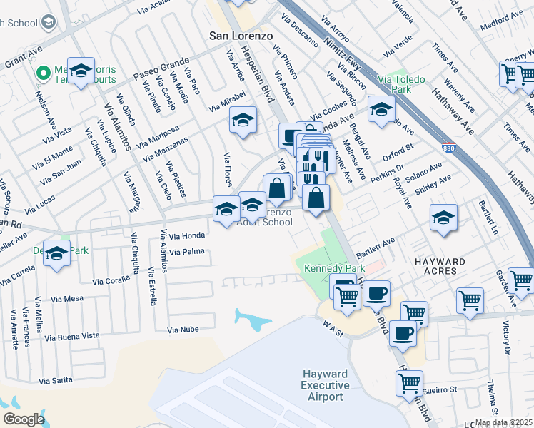 map of restaurants, bars, coffee shops, grocery stores, and more near 790 Bockman Road in San Lorenzo
