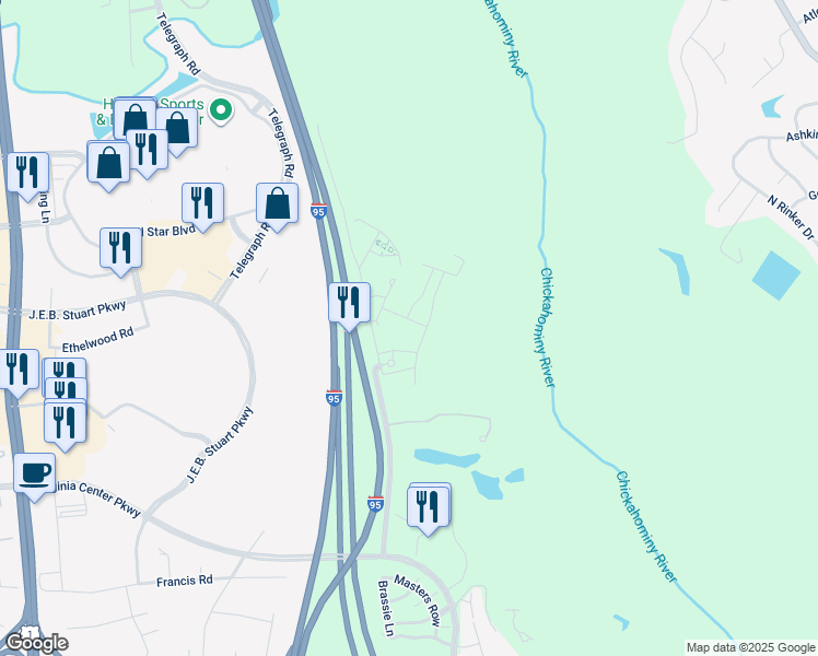 map of restaurants, bars, coffee shops, grocery stores, and more near 3910 Pale Moon Place in Glen Allen