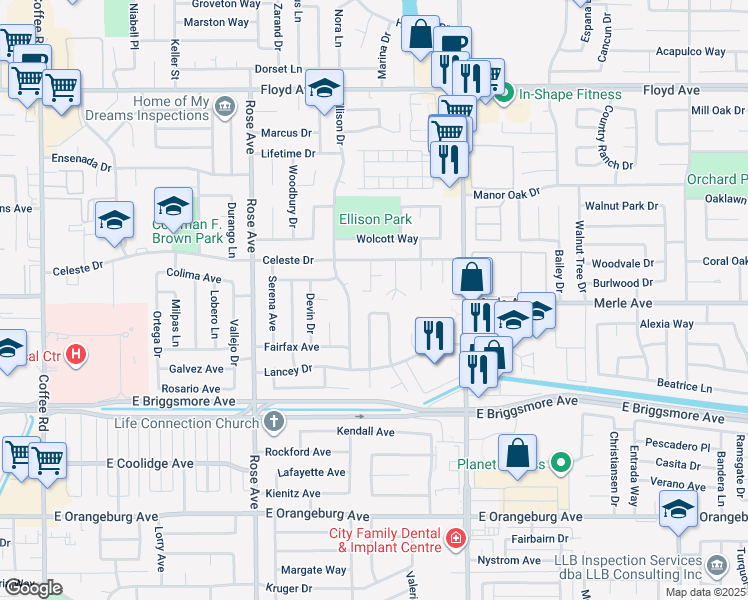 map of restaurants, bars, coffee shops, grocery stores, and more near 1902 Celeste Court in Modesto