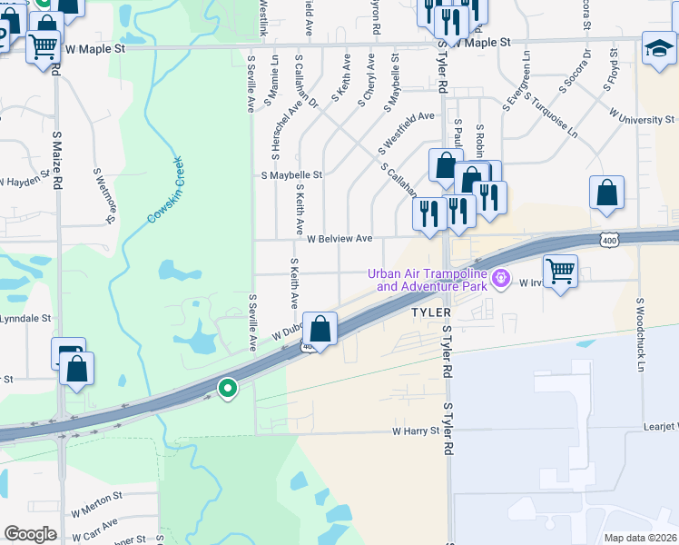 map of restaurants, bars, coffee shops, grocery stores, and more near 9198 West Beaumont Street in Wichita