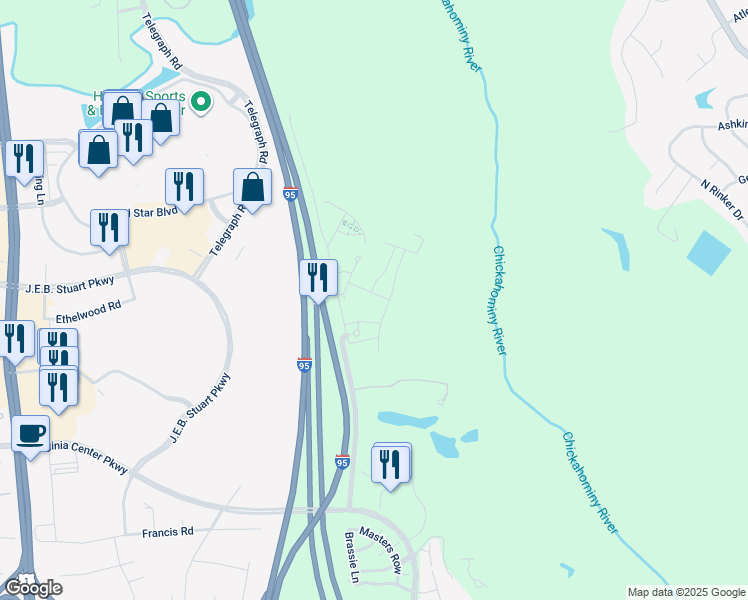 map of restaurants, bars, coffee shops, grocery stores, and more near 3910 Pale Moon Place in Glen Allen