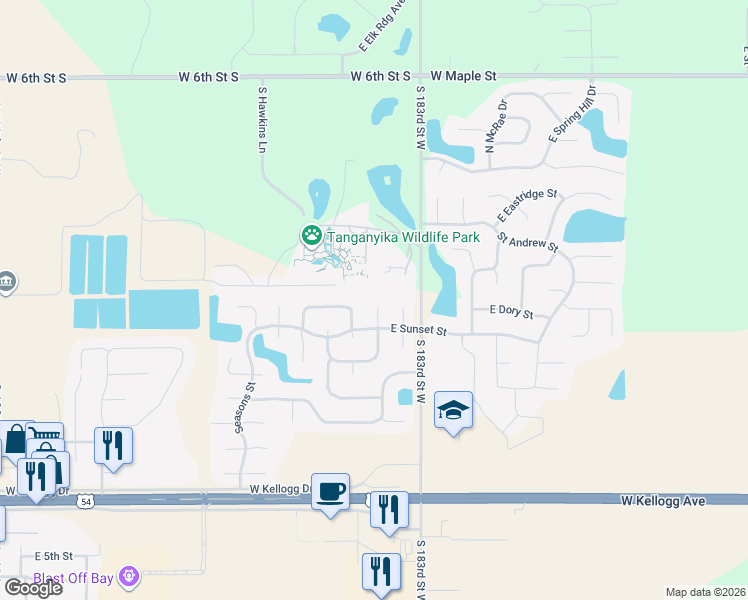 map of restaurants, bars, coffee shops, grocery stores, and more near 1834 East Autumn Circle in Goddard