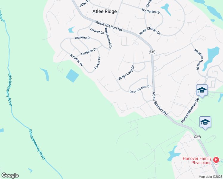 map of restaurants, bars, coffee shops, grocery stores, and more near 9524 Fawn Park Lane in Mechanicsville