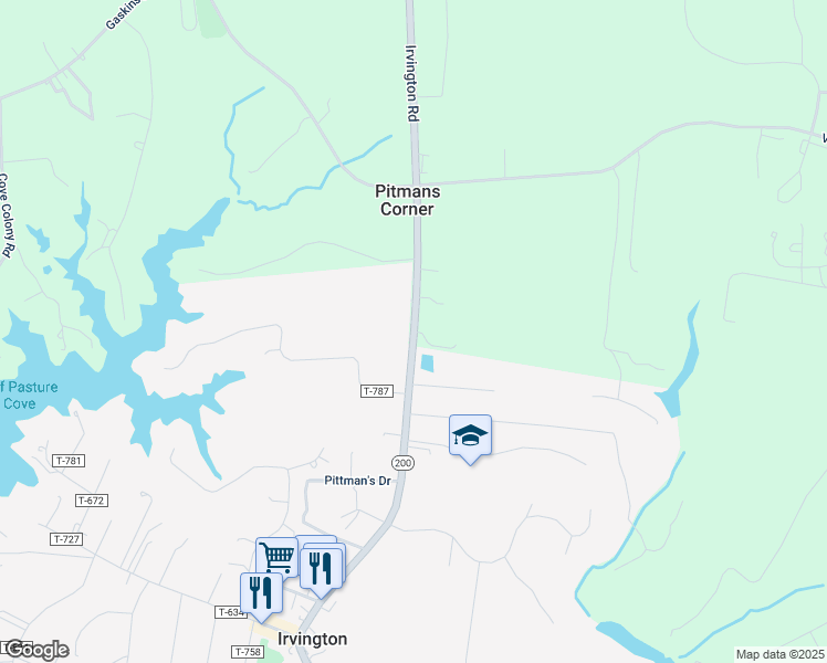map of restaurants, bars, coffee shops, grocery stores, and more near Irvington Road in Irvington
