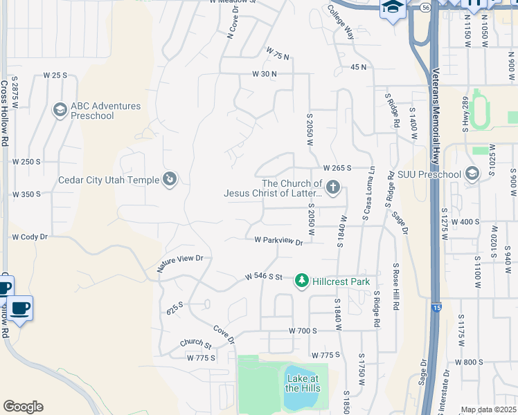 map of restaurants, bars, coffee shops, grocery stores, and more near 2223 West Vista Del Sol Drive in Cedar City