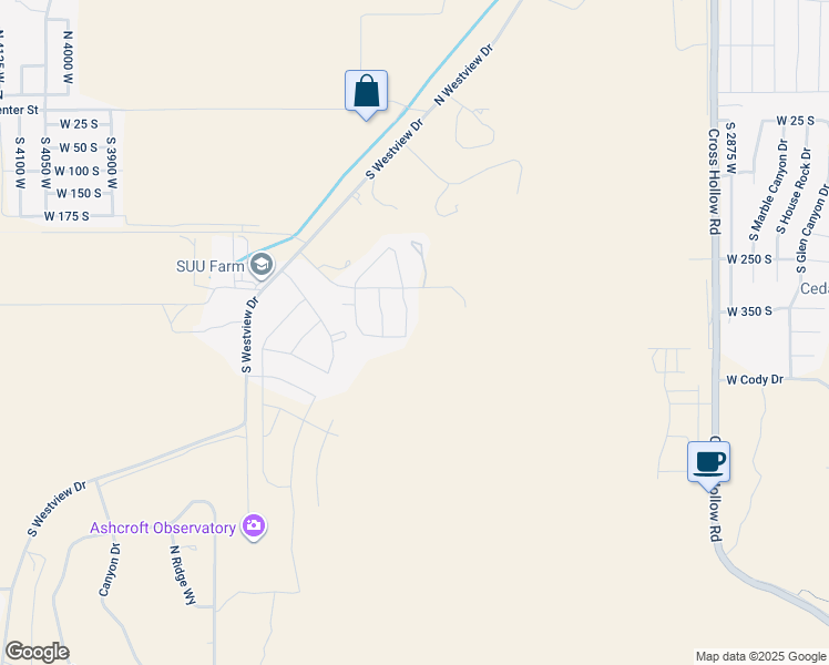 map of restaurants, bars, coffee shops, grocery stores, and more near 371 South 3425 West in Cedar City