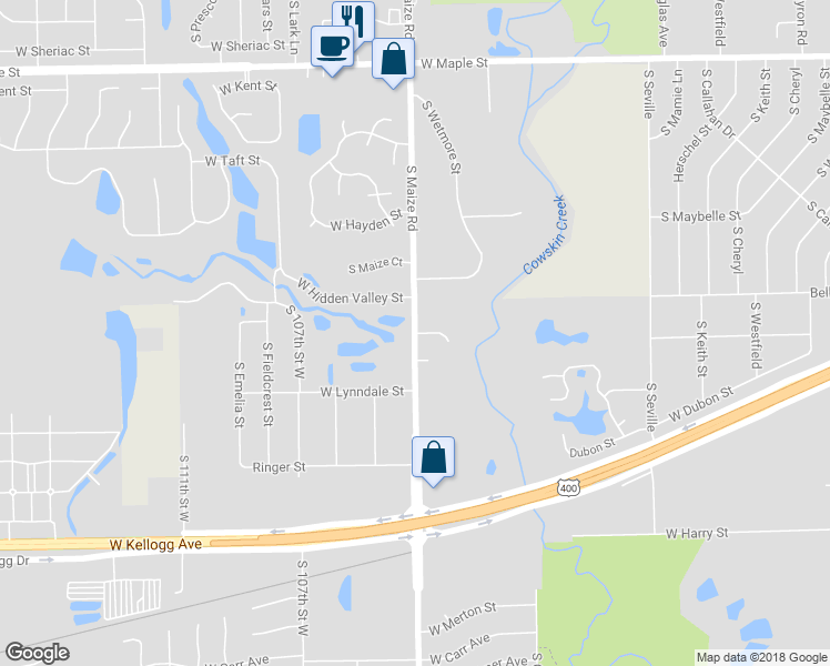 map of restaurants, bars, coffee shops, grocery stores, and more near 1054 South Maize Road in Wichita