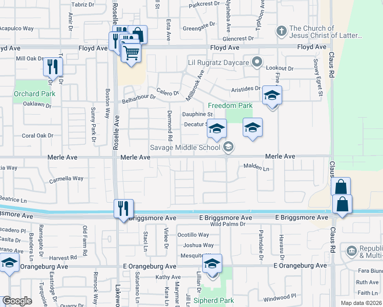map of restaurants, bars, coffee shops, grocery stores, and more near 1901 Orleans Way in Modesto