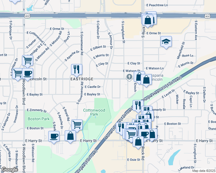 map of restaurants, bars, coffee shops, grocery stores, and more near 922 SouthTowne East Mall Drive in Wichita