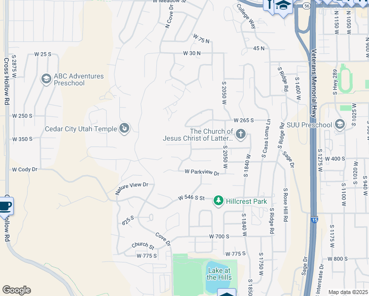 map of restaurants, bars, coffee shops, grocery stores, and more near 2223 West Vista Del Sol Drive in Cedar City