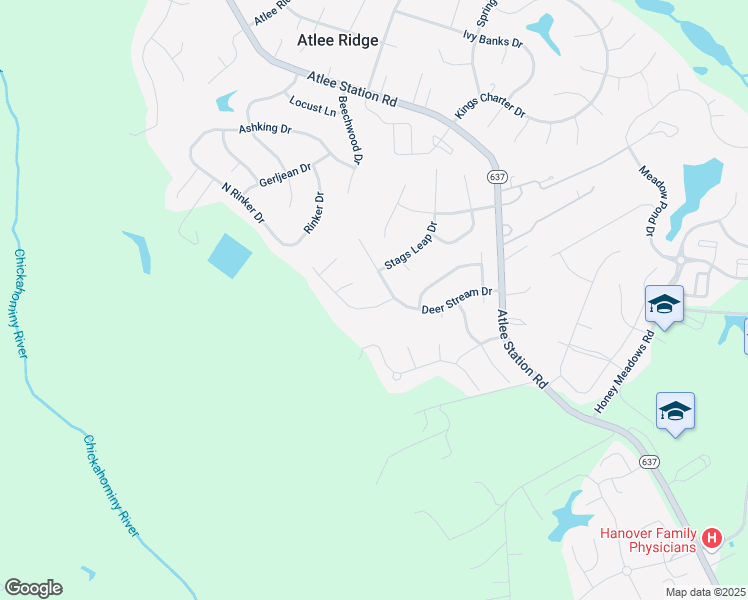 map of restaurants, bars, coffee shops, grocery stores, and more near 9524 Fawn Park Lane in Mechanicsville
