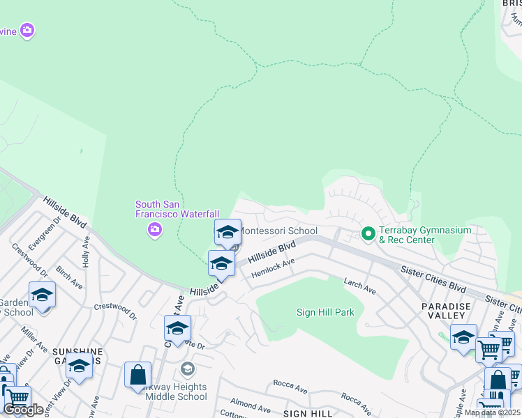 map of restaurants, bars, coffee shops, grocery stores, and more near 103 Highcrest Lane in South San Francisco
