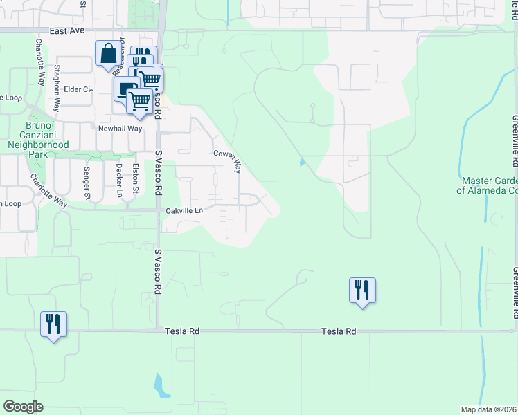 map of restaurants, bars, coffee shops, grocery stores, and more near 2753 Silverado Court in Livermore
