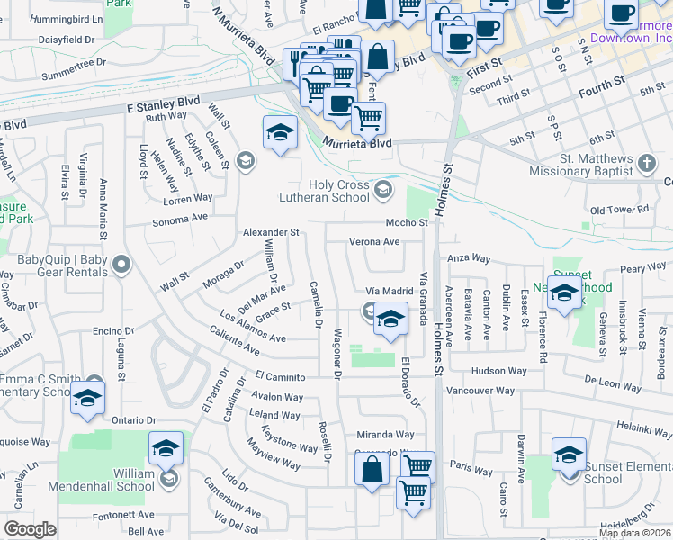map of restaurants, bars, coffee shops, grocery stores, and more near 900 Wagoner Drive in Livermore