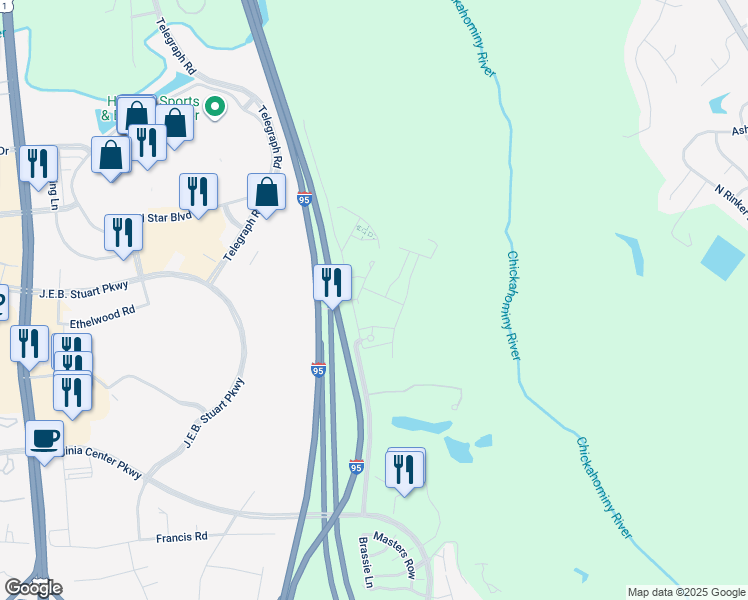 map of restaurants, bars, coffee shops, grocery stores, and more near 3900 Pale Moon Place in Glen Allen