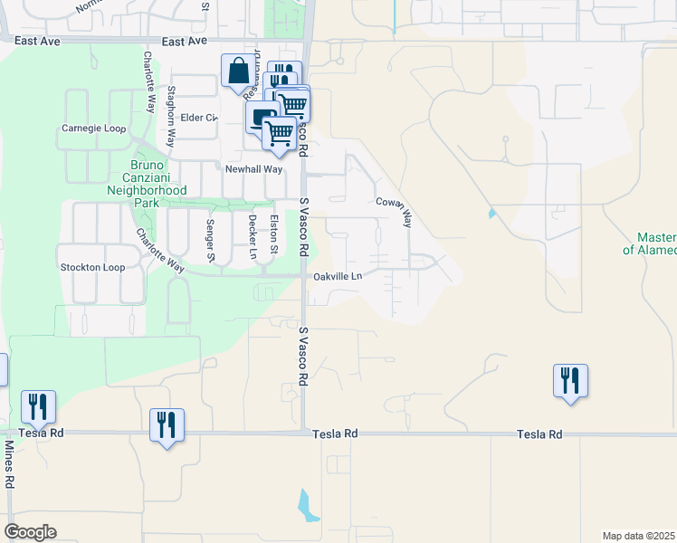 map of restaurants, bars, coffee shops, grocery stores, and more near 2699 Saint Helena Court in Livermore