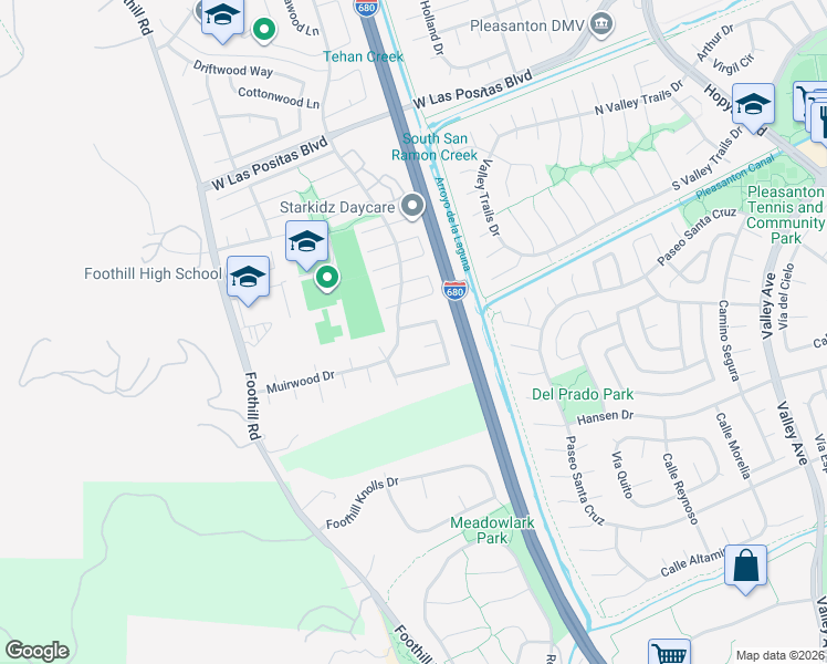 map of restaurants, bars, coffee shops, grocery stores, and more near 7374 Lemonwood Way in Pleasanton
