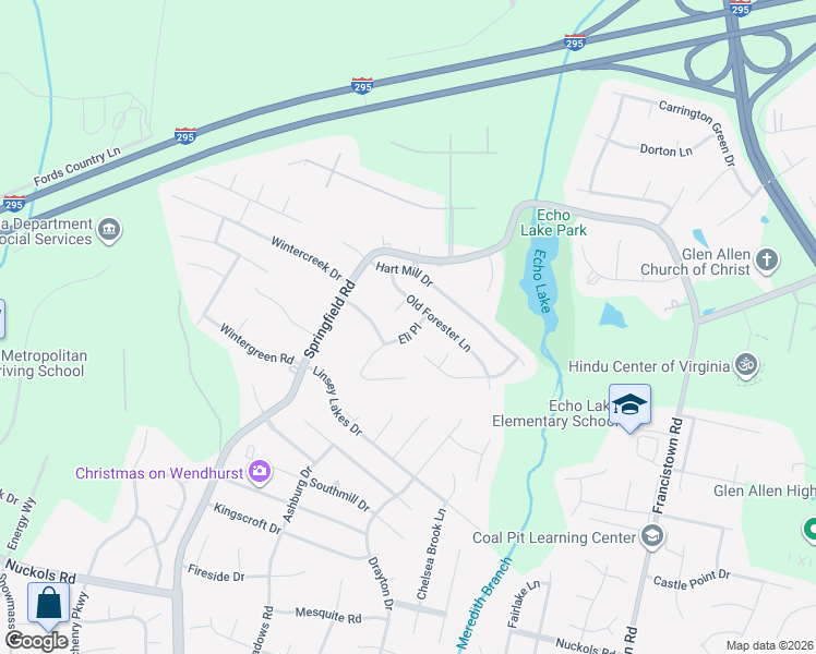 map of restaurants, bars, coffee shops, grocery stores, and more near 8900 Eli Place in Glen Allen
