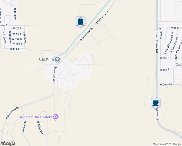 map of restaurants, bars, coffee shops, grocery stores, and more near 361 South 3425 West in Cedar City