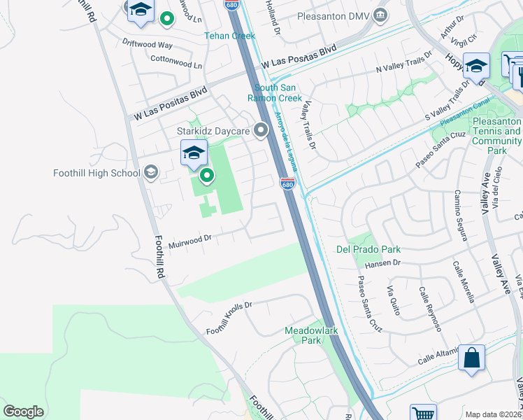 map of restaurants, bars, coffee shops, grocery stores, and more near 7374 Lemonwood Way in Pleasanton