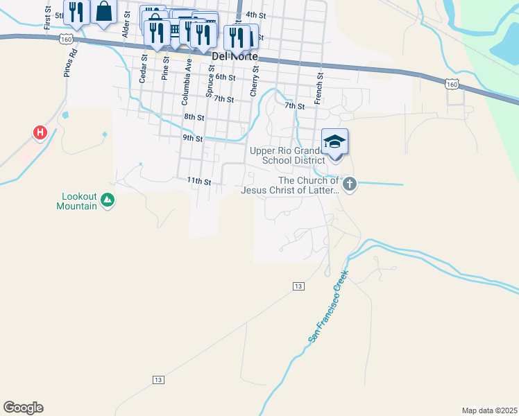 map of restaurants, bars, coffee shops, grocery stores, and more near 150 Chico Drive in Del Norte