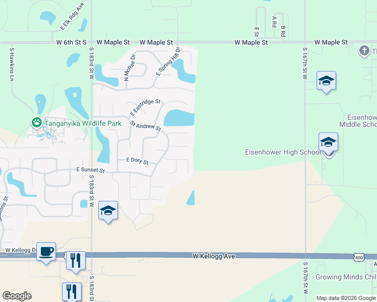 map of restaurants, bars, coffee shops, grocery stores, and more near 2556 Saint Andrew Court in Goddard