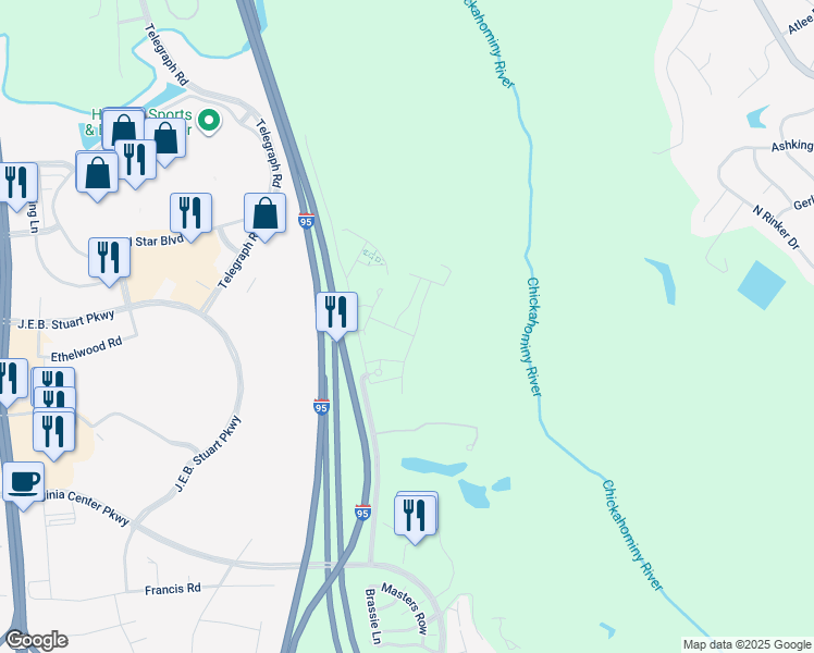 map of restaurants, bars, coffee shops, grocery stores, and more near 3915 Pale Moon Place in Glen Allen