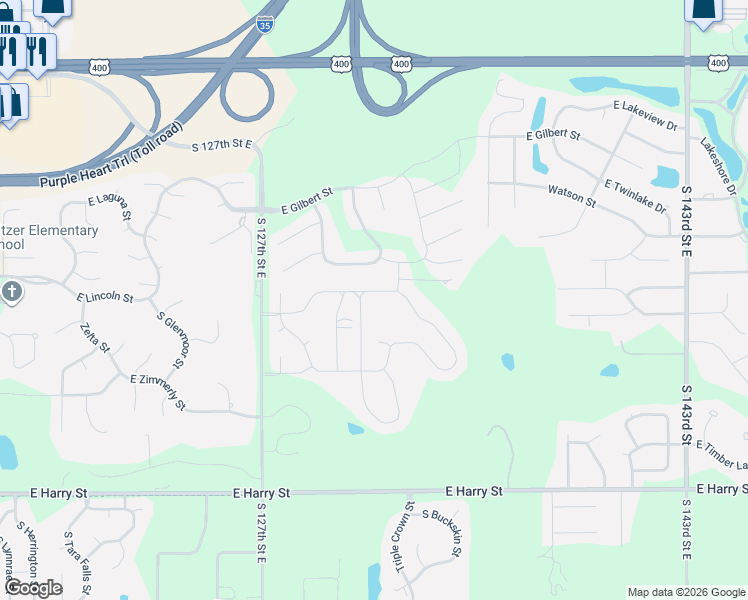 map of restaurants, bars, coffee shops, grocery stores, and more near 13314 East Bellechase Street in Wichita