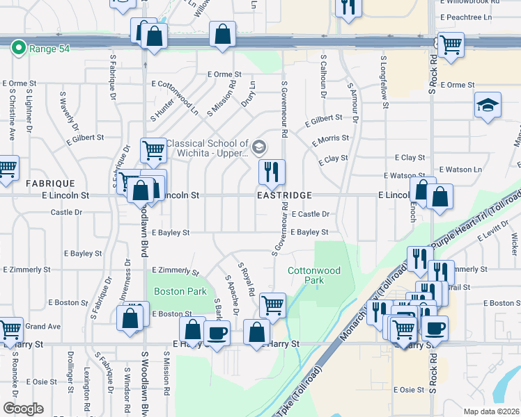 map of restaurants, bars, coffee shops, grocery stores, and more near 931 San Pablo Street in Wichita