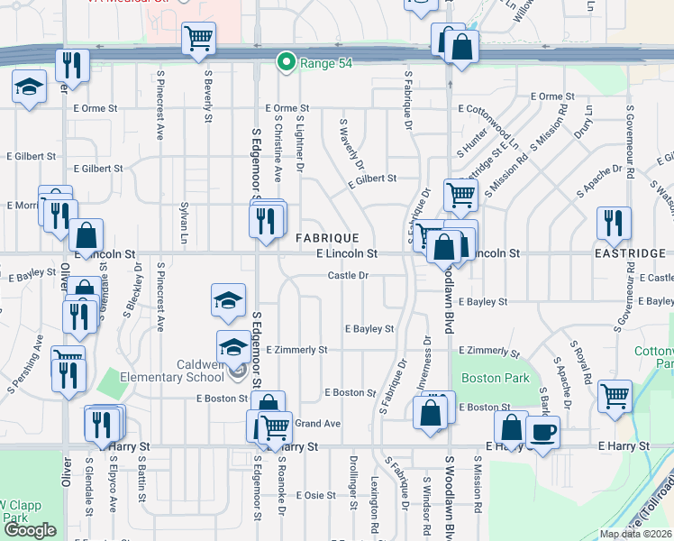 map of restaurants, bars, coffee shops, grocery stores, and more near 925 South Waverly Street in Wichita