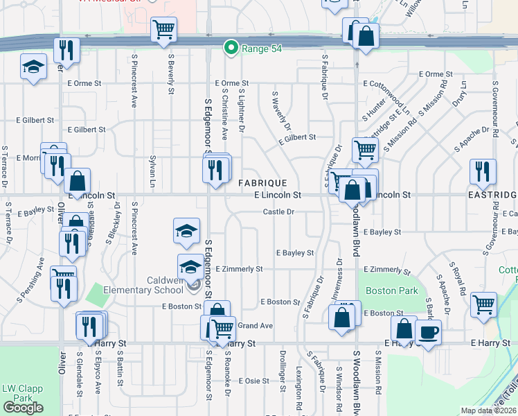 map of restaurants, bars, coffee shops, grocery stores, and more near 925 South Waverly Street in Wichita