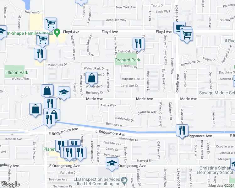 map of restaurants, bars, coffee shops, grocery stores, and more near 2604 Lincoln Oak Court in Modesto