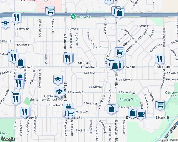 map of restaurants, bars, coffee shops, grocery stores, and more near 925 South Waverly Street in Wichita