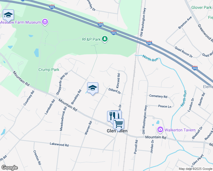 map of restaurants, bars, coffee shops, grocery stores, and more near 3100 Dillard Court in Glen Allen