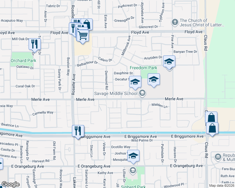 map of restaurants, bars, coffee shops, grocery stores, and more near 1901 Orleans Way in Modesto