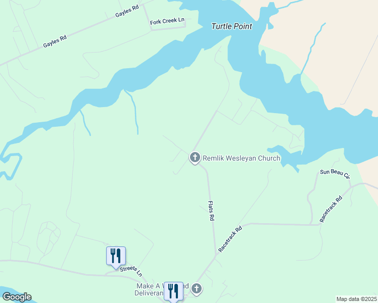 map of restaurants, bars, coffee shops, grocery stores, and more near 841 Flats Road in Urbanna