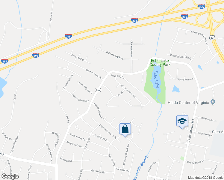 map of restaurants, bars, coffee shops, grocery stores, and more near 5309 Jacobs Creek Drive in Glen Allen