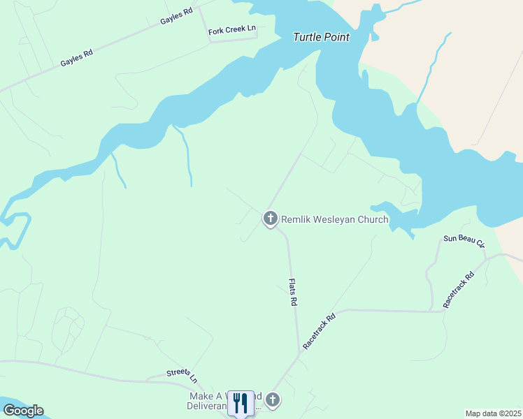 map of restaurants, bars, coffee shops, grocery stores, and more near 841 Flats Road in Urbanna