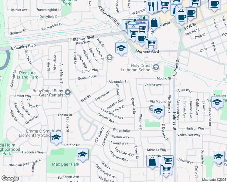 map of restaurants, bars, coffee shops, grocery stores, and more near 765 Moraga Drive in Livermore