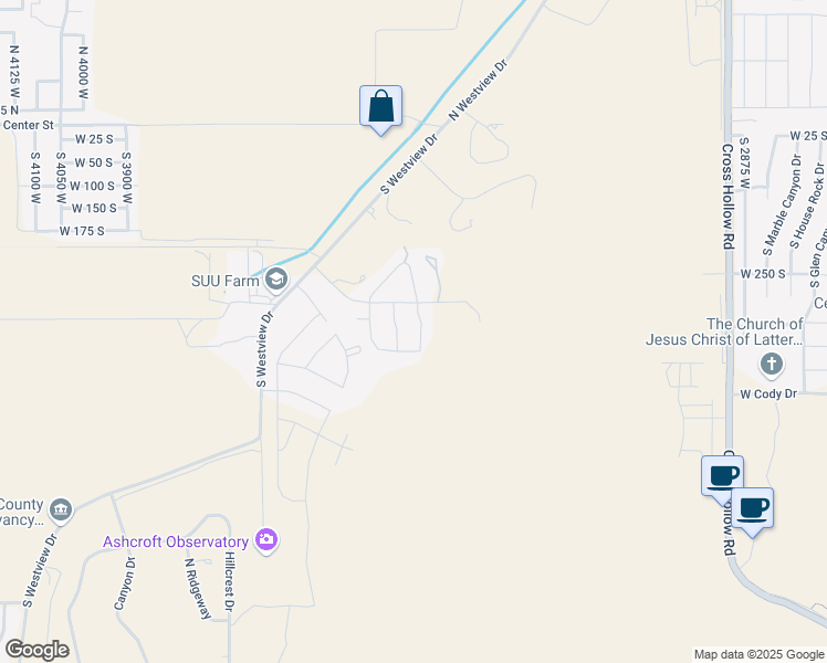 map of restaurants, bars, coffee shops, grocery stores, and more near 346 South 3425 West in Cedar City