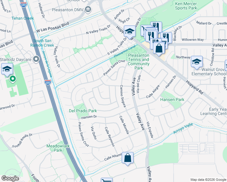 map of restaurants, bars, coffee shops, grocery stores, and more near 2754 Calle de la Loma in Pleasanton