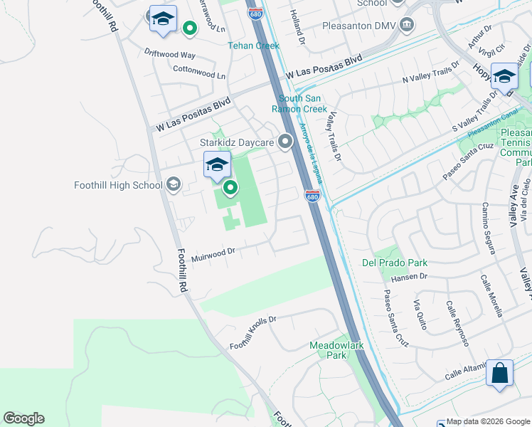 map of restaurants, bars, coffee shops, grocery stores, and more near 3822 Muirwood Drive in Pleasanton