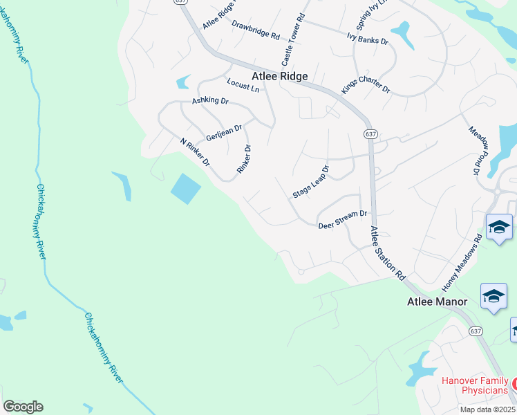 map of restaurants, bars, coffee shops, grocery stores, and more near 9418 Hope Glen Court in Mechanicsville