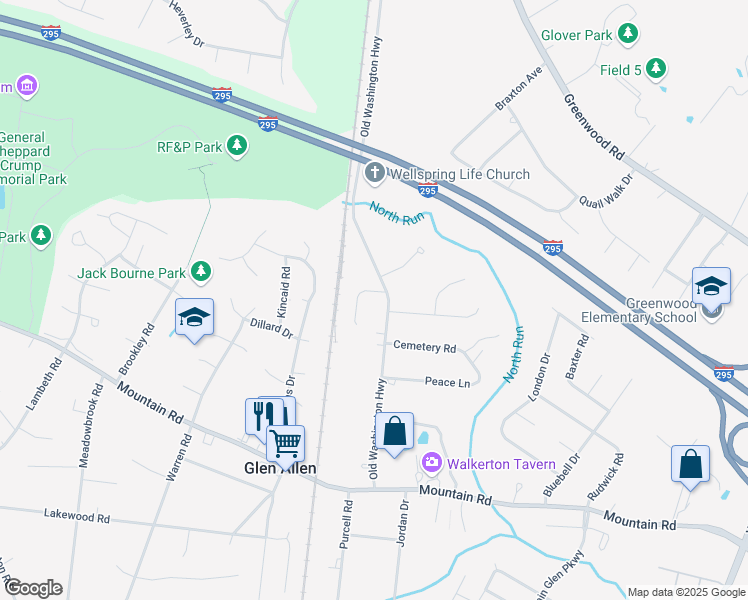 map of restaurants, bars, coffee shops, grocery stores, and more near 2905 Allens Crossing in Glen Allen