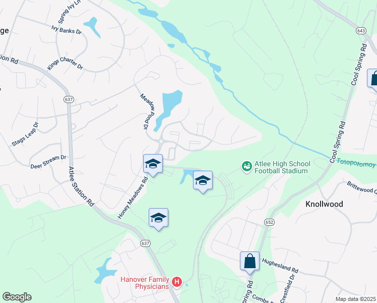 map of restaurants, bars, coffee shops, grocery stores, and more near 10307 Colony Bee Place in Mechanicsville