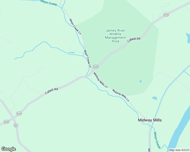 map of restaurants, bars, coffee shops, grocery stores, and more near 58 Midway Mills Lane in Wingina