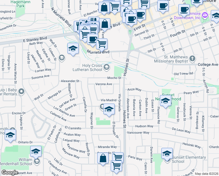 map of restaurants, bars, coffee shops, grocery stores, and more near 822 Cortez Court in Livermore